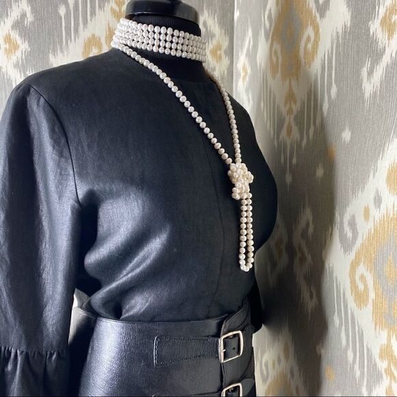 Ralph Lauren Black Label Jet Black Polished Linen Cropped Ruffle Sleeve Jacket - Picture 8 of 16